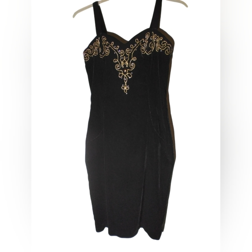Black velvet dress with gold and diamond accent